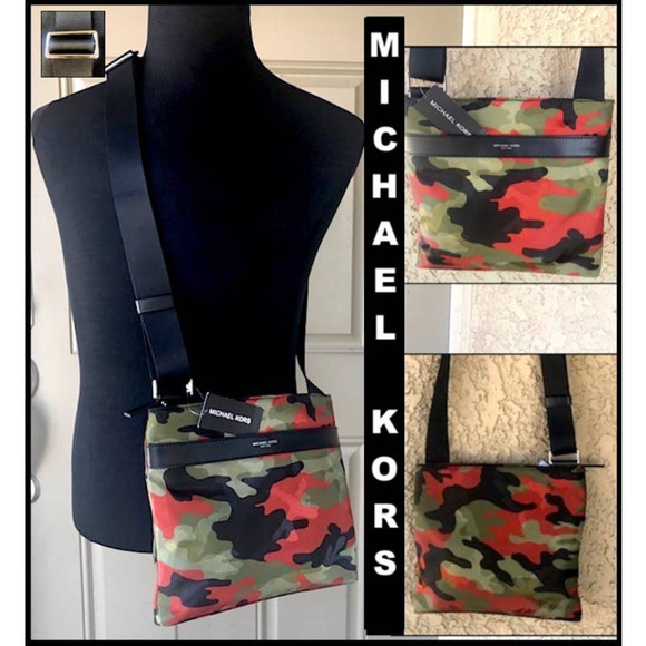 Michael Kors Mens Kent Camouflage Spice Orange Medium Flat Crossbody Bag - Picture 6 of 6